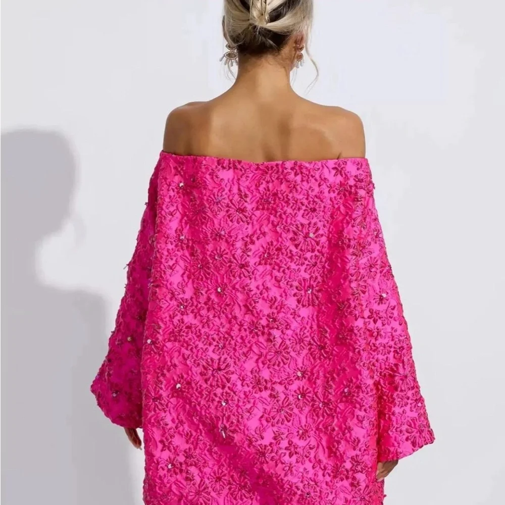 Bright Pink Off-Shoulder Mini Dress - Picture 2 of 4